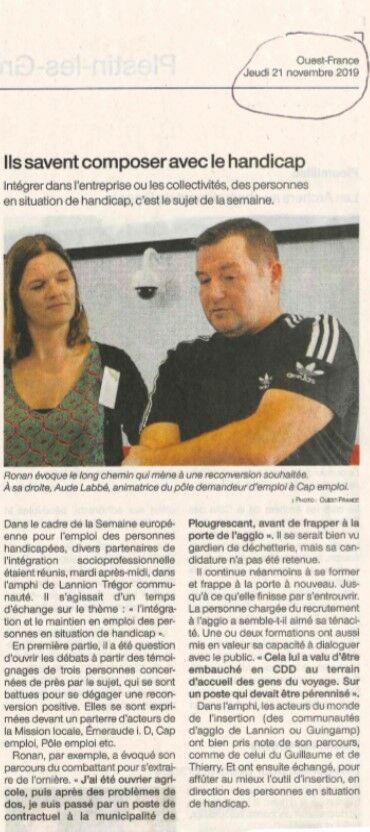 Article de sensibilisation aux handicaps dans l'ouest France